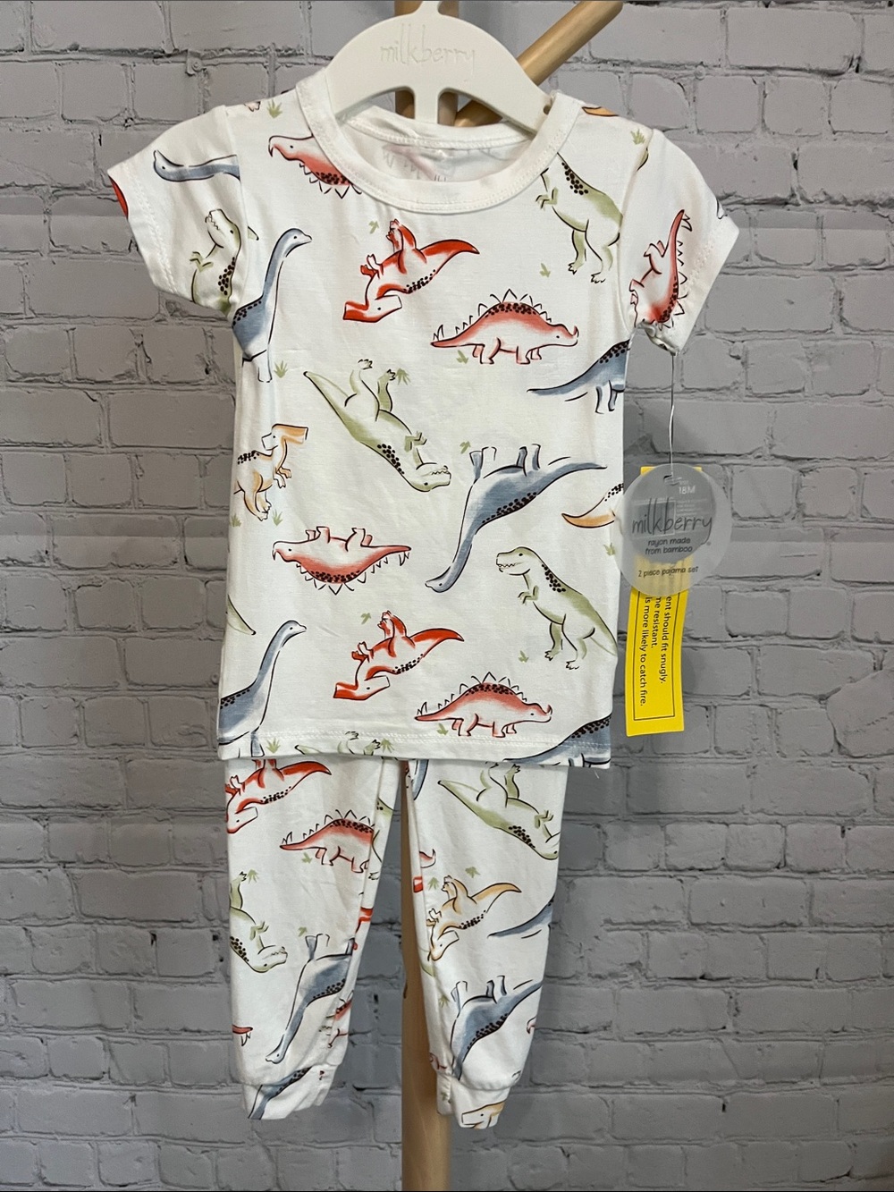 NEW Milkberry Toddler Boy White Dinosaur Print Kids Pajama Set